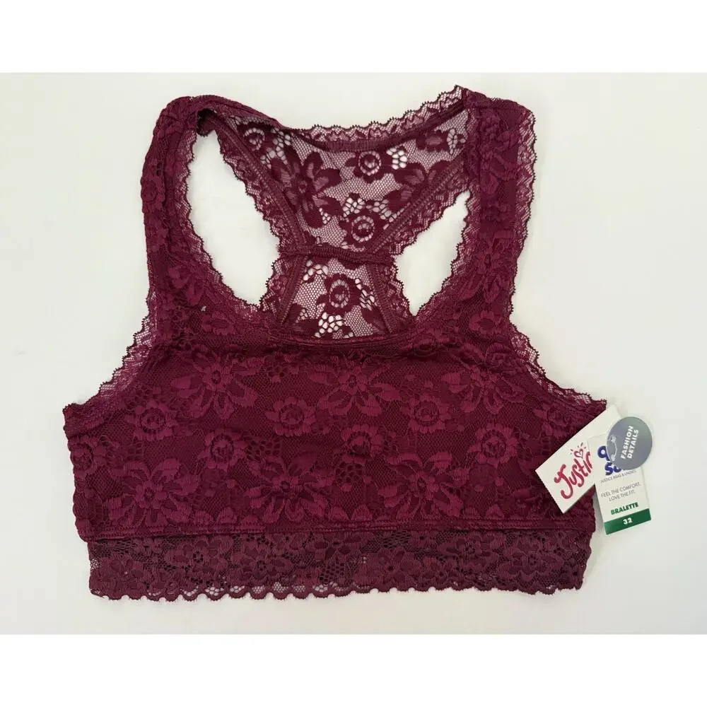 Lot Of 2 Justice White Burgundy Full Coverage Racerback Lace Bralette Size 32